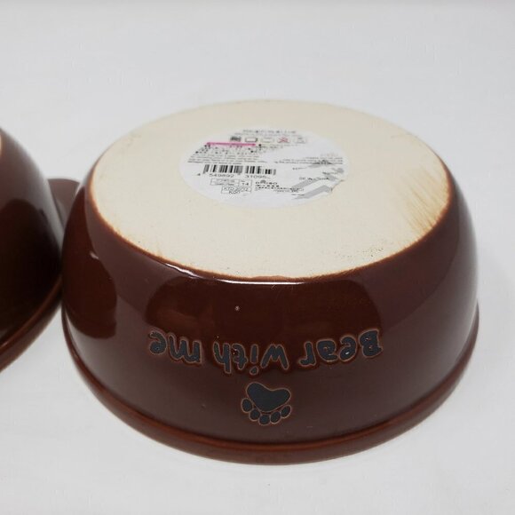 Ceramic Bear Pet Food Dish Pair of Feeder Bowls - Picture 5 of 7